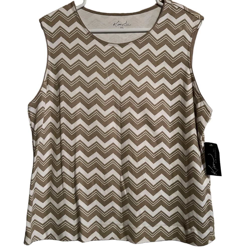 Kim Rogers Petite Tan Chevron Print Sleeveless Top Size PXL